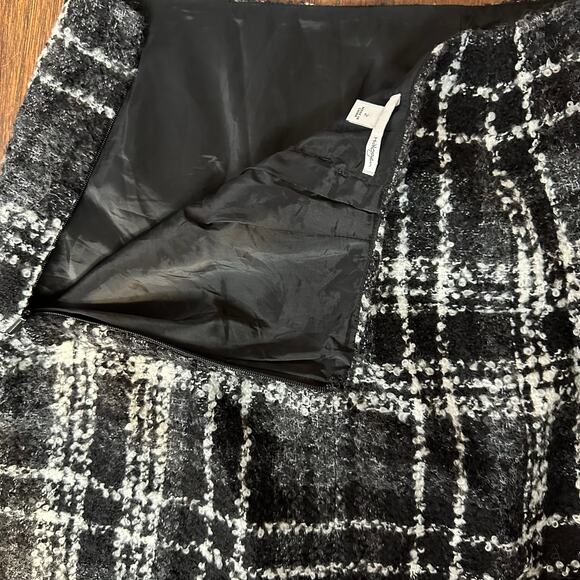 Halogen Y2K Academia Black Plaid Wool Blend Button Mini Tweed Skirt Sz 2 - Picture 5 of 6